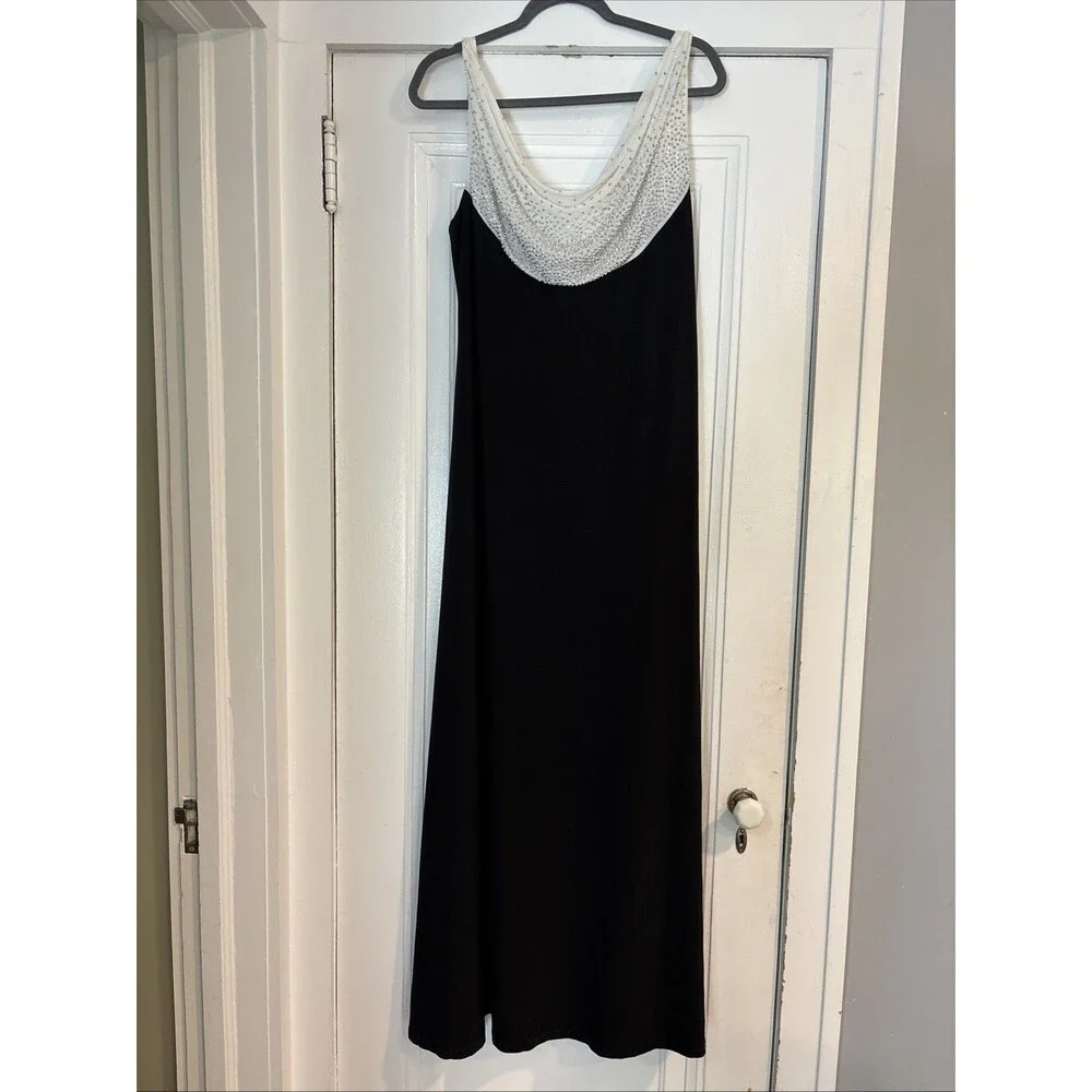 Marina Long Black Gown Rhinestone Neckline Size 14 EUC